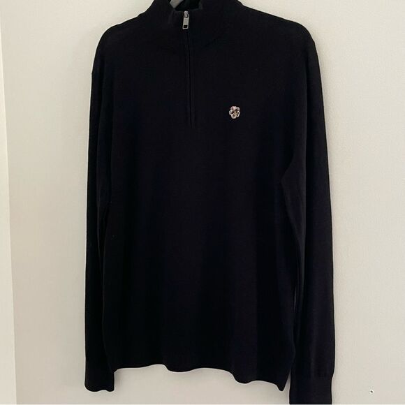 ✨ NWT Ted Baker London Merino Wool Half-Zip Sweater XL Black/Grey - Picture 2 of 13